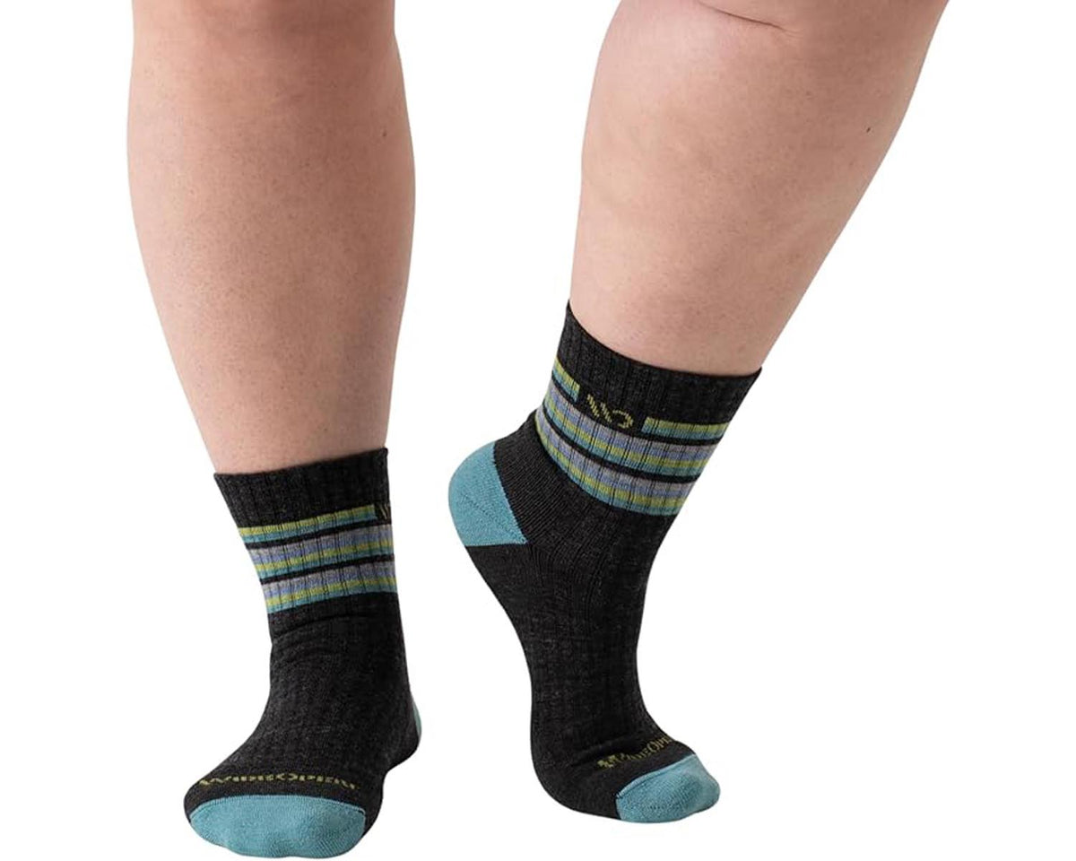 Charcoal-Womens Multi Stripe Cushioned Micro Crew Sock 1 Main image