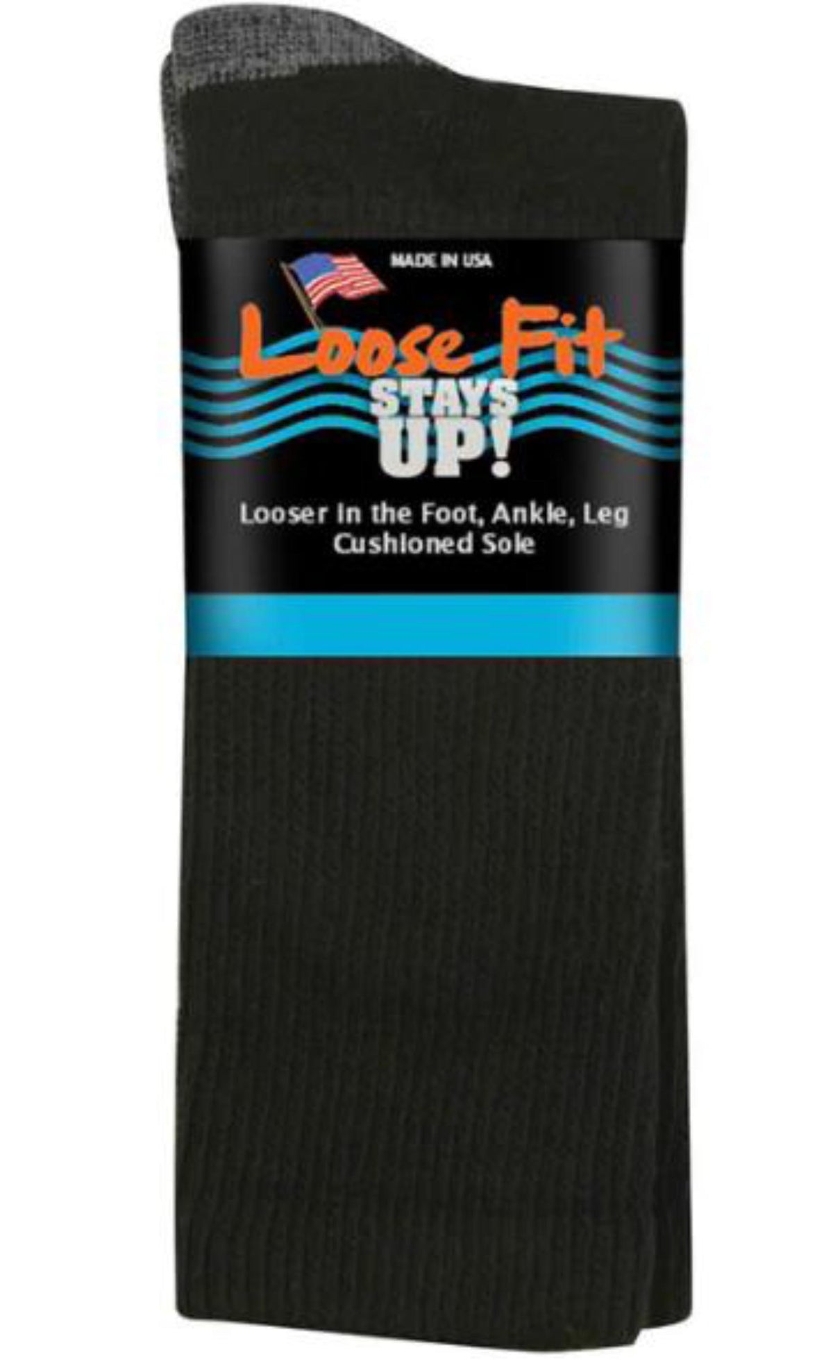 Black-EXTRA WIDE LOOSE FIT STAY UP CREW SOCK 1 Main image